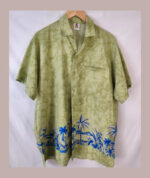 Hawaii Rima beachwea, verde con palmeras Talla L camisa hawaiana vintage