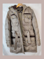 Chaqueta Barbour mujer, beige/marron con capucha de pelo Talla 40