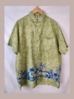 Hawaii Rima beachwea, verde con palmeras Talla L camisa hawaiana vintage