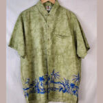 Hawaii Rima beachwea, verde con palmeras Talla L camisa hawaiana vintage