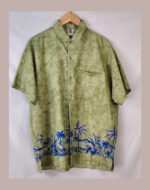 Hawaii Rima beachwea, verde con palmeras Talla L camisa hawaiana vintage
