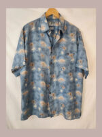 Hawaii silks traders, azul palmeras Talla M camisa hawaiana de seda vintage