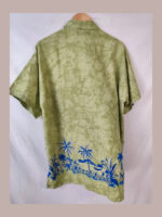 Hawaii Rima beachwea, verde con palmeras Talla L camisa hawaiana vintage