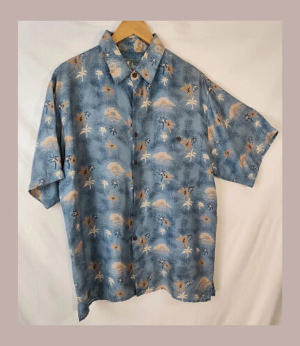 Hawaii silks traders, azul palmeras Talla M camisa hawaiana de seda vintage