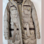 Chaqueta Barbour mujer, beige/marron con capucha de pelo Talla 40
