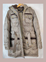 Chaqueta Barbour mujer, beige/marron con capucha de pelo Talla 40