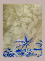 Hawaii Rima beachwea, verde con palmeras Talla L camisa hawaiana vintage